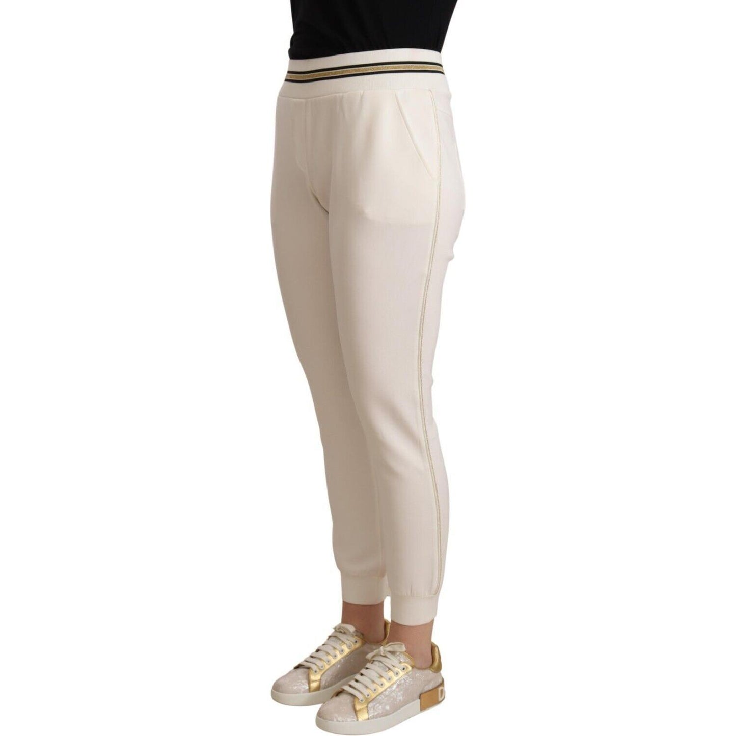 Patrizia Pepe White Polyester Mid Waist Jogger Pants