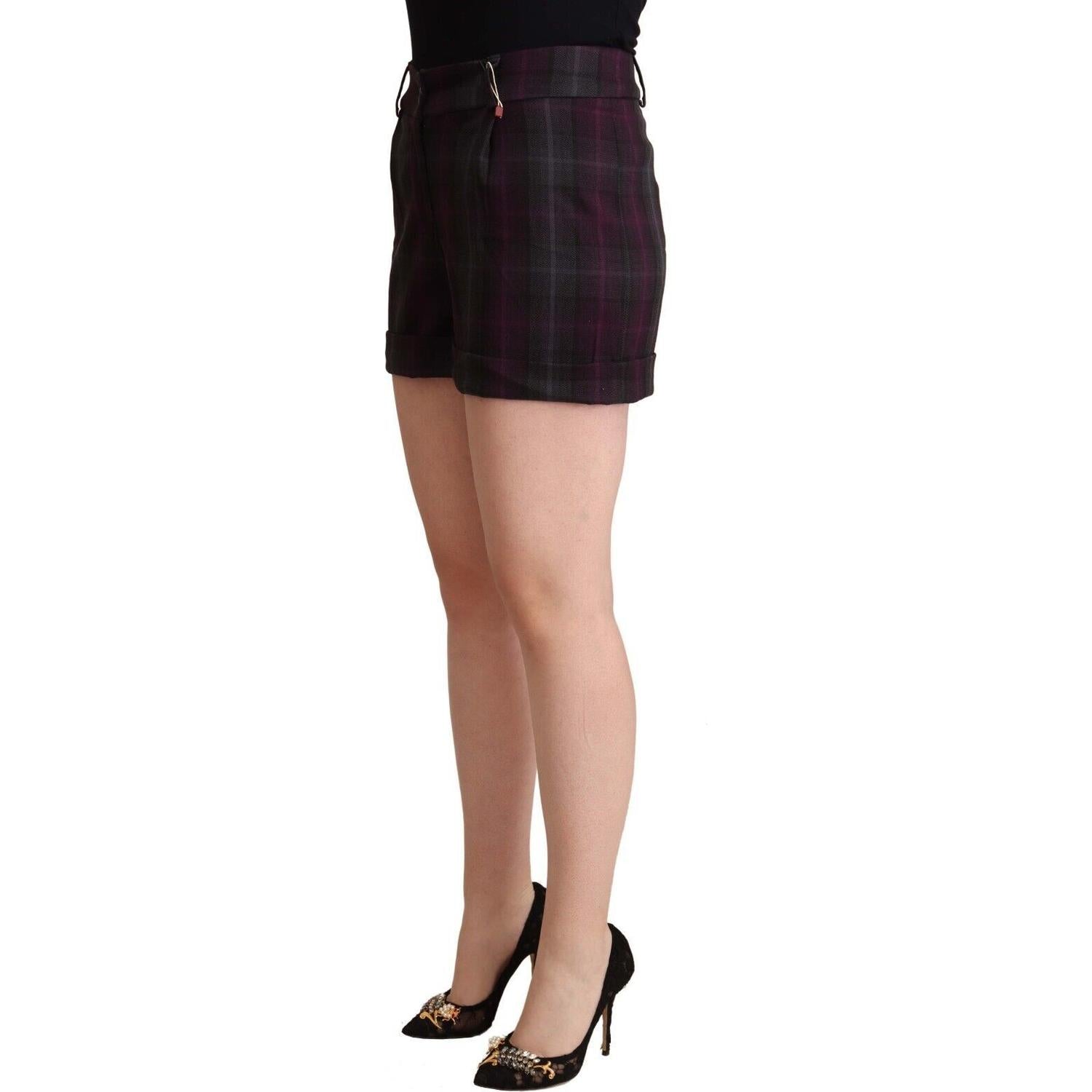 多色中腰格纹短裤