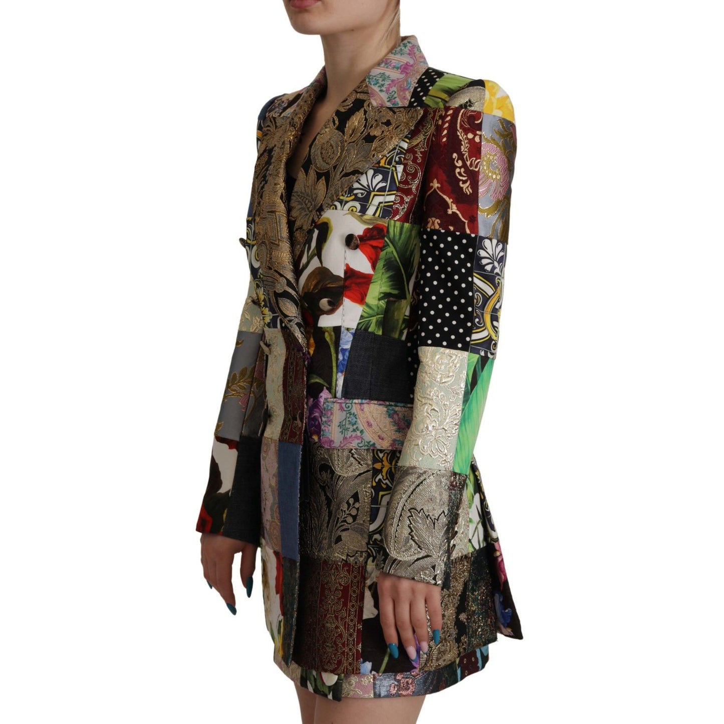 Dolce & Gabbana Multicolor Double-Breasted Patchwork Jacquard Blazer Jacket