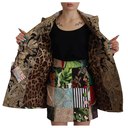 Dolce & Gabbana Multicolor Double-Breasted Patchwork Jacquard Blazer Jacket JKT3310- 36