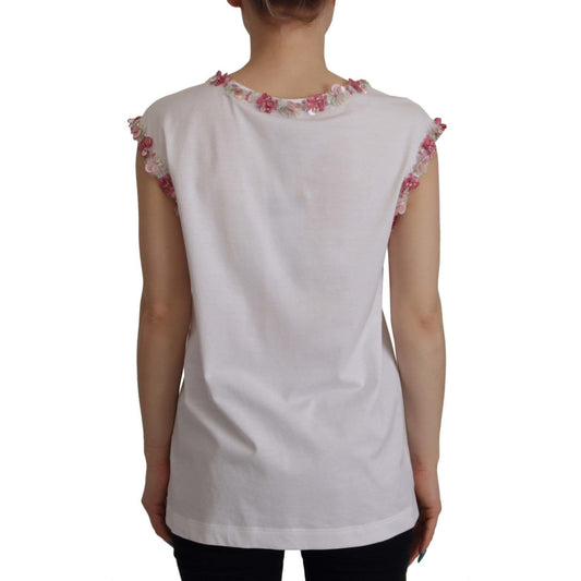 Dolce & Gabbana White DG Crown Floral Sequin T-shirt TSH7840- 38