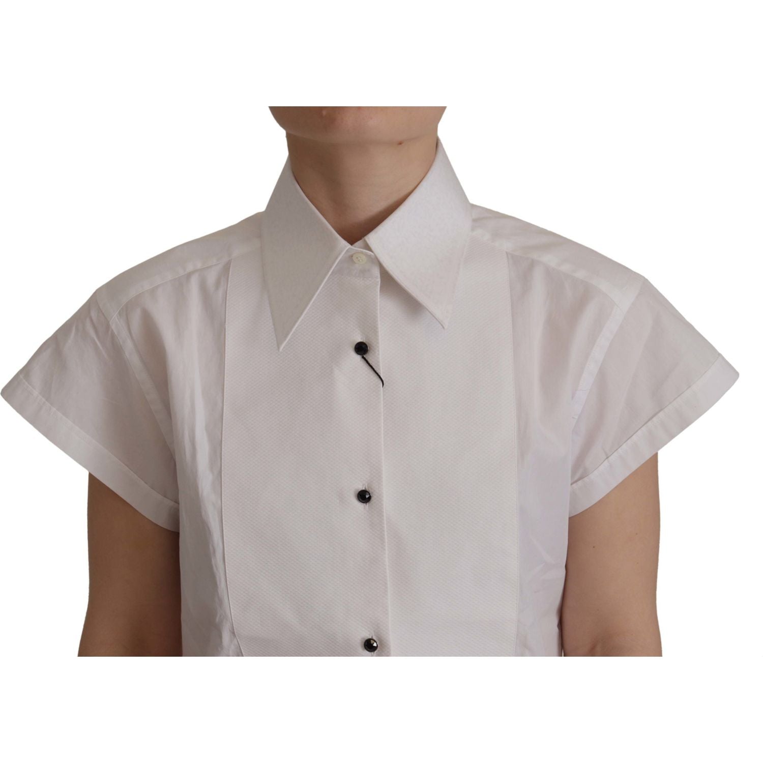 带水晶纽扣的优雅无袖礼服衬衫