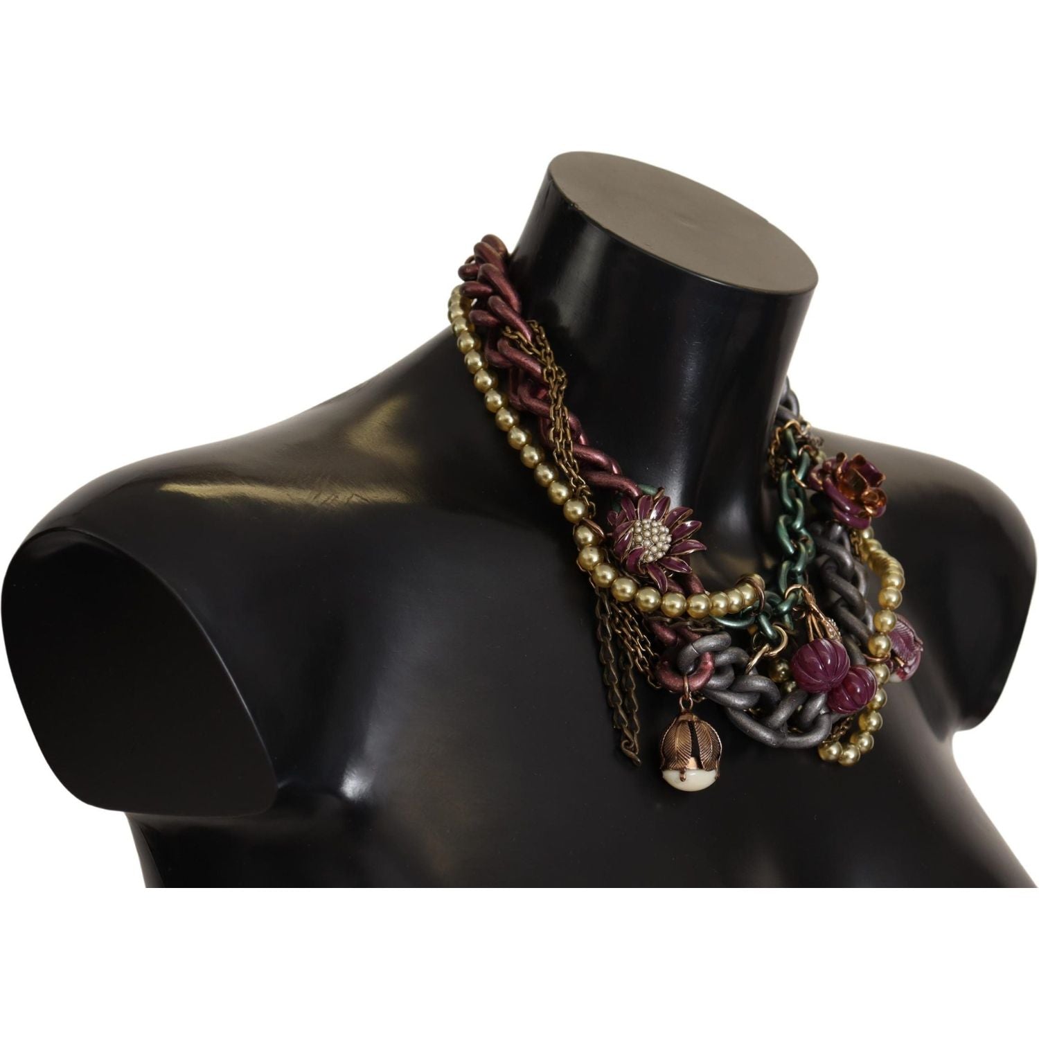 Dolce & Gabbana Gold Brass Sicily Floral Crystal Statement Necklace