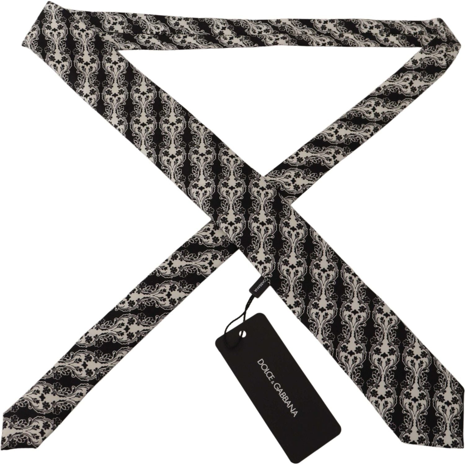 Dolce & Gabbana Black White Flower 100% Silk Print Adjustable Accessory Tie