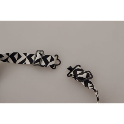 Dolce & Gabbana Black White Geometric 100% Silk Adjustable Accessory Tie