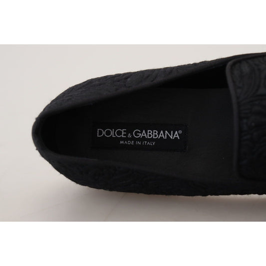 Dolce & Gabbana Black Floral Jacquard Slippers Loafers Shoes