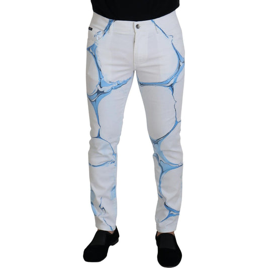 Dolce & Gabbana White Blue Denim Cotton Jeans Stretch Skinny Fit Pant PAN73200- 44