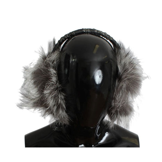 Dolce & Gabbana Gray Fox Fur Crystal Ear Muffs SIG31612