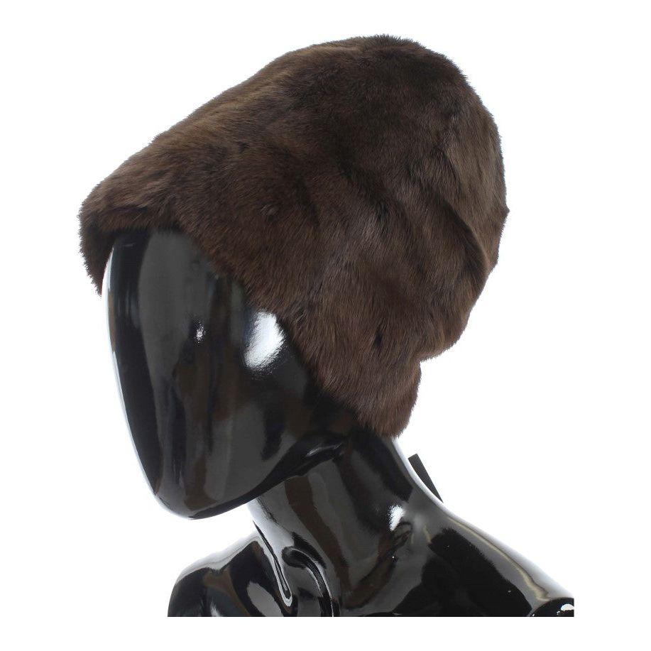 Dolce & Gabbana Brown Weasel Fur Womens Cashmere Hat Beanie MS812-3