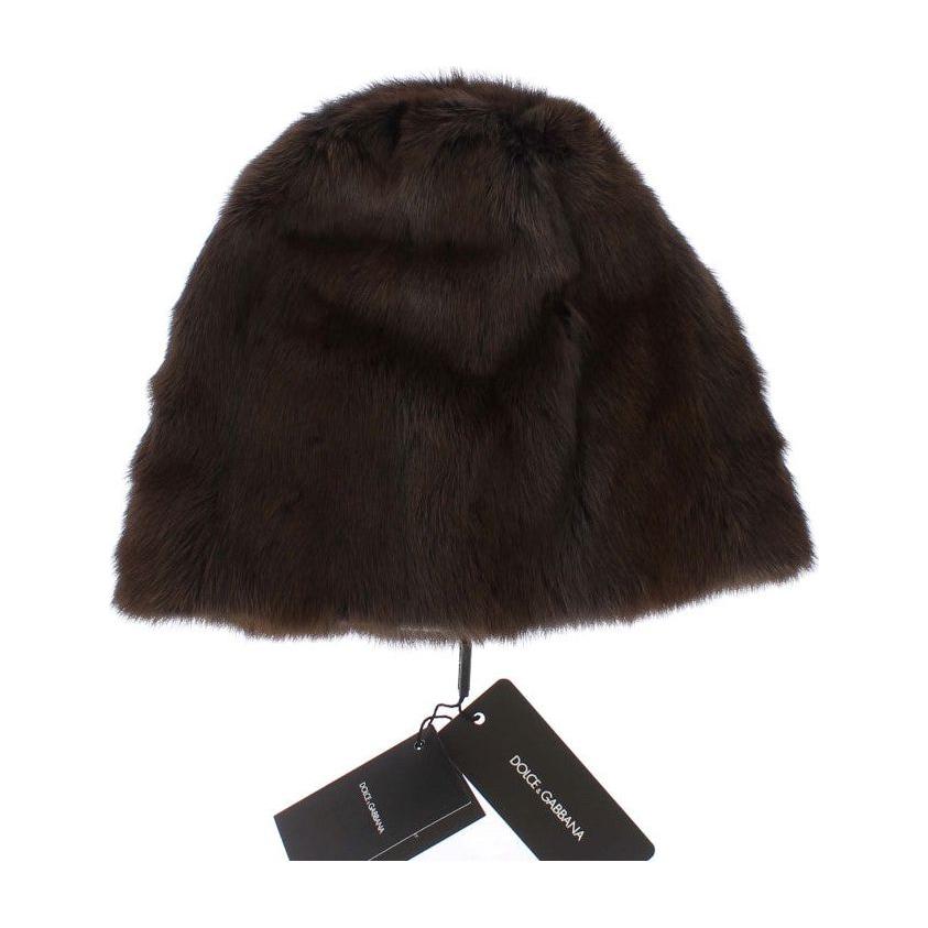 Dolce & Gabbana Brown Weasel Fur Womens Cashmere Hat Beanie MS812-3