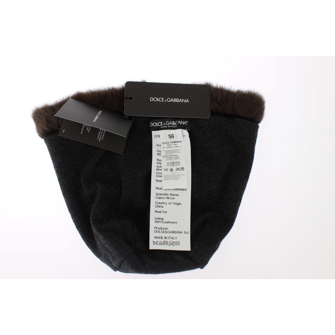 Dolce & Gabbana Brown Weasel Fur Womens Cashmere Hat Beanie MS812-3