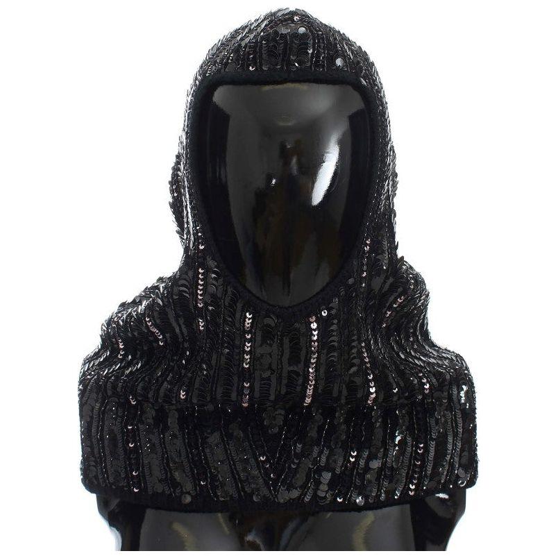 Dolce & Gabbana Black Knitted Sequin Hood Scarf Hat Hood Scarf
