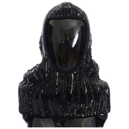 Dolce & Gabbana Black Knitted Sequin Hood Scarf Hat Hood Scarf