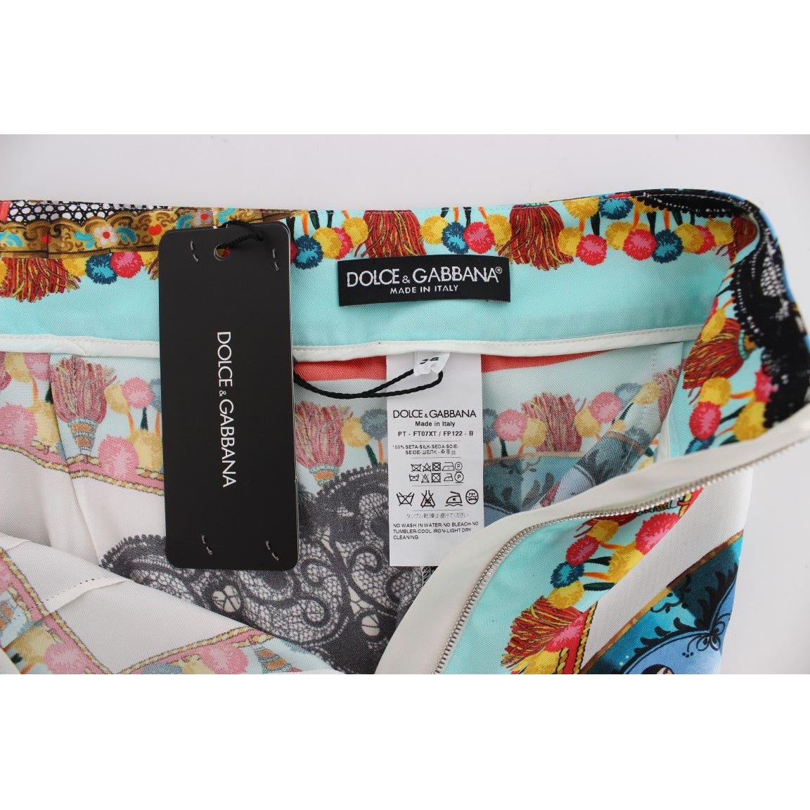 多色 Majolica 真丝七分裤