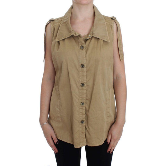 PLEIN SUD Beige Cotton Sleeveless Shirt SIG30990-1