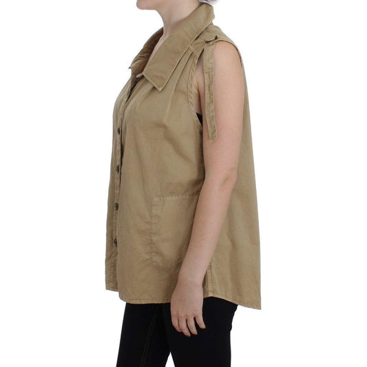 PLEIN SUD Beige Cotton Sleeveless Shirt SIG30990-1