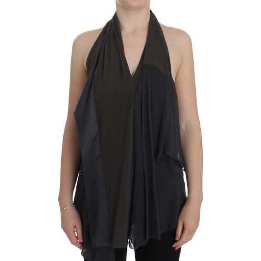 CORA GROPPO Gray Blue Stretch Blouse Top