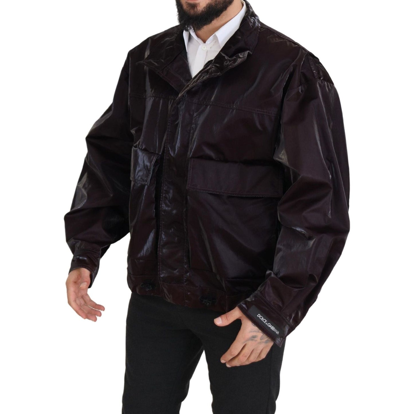Dolce & Gabbana Bordeaux Nylon Collared Men Coat Jacket JKT3351- L