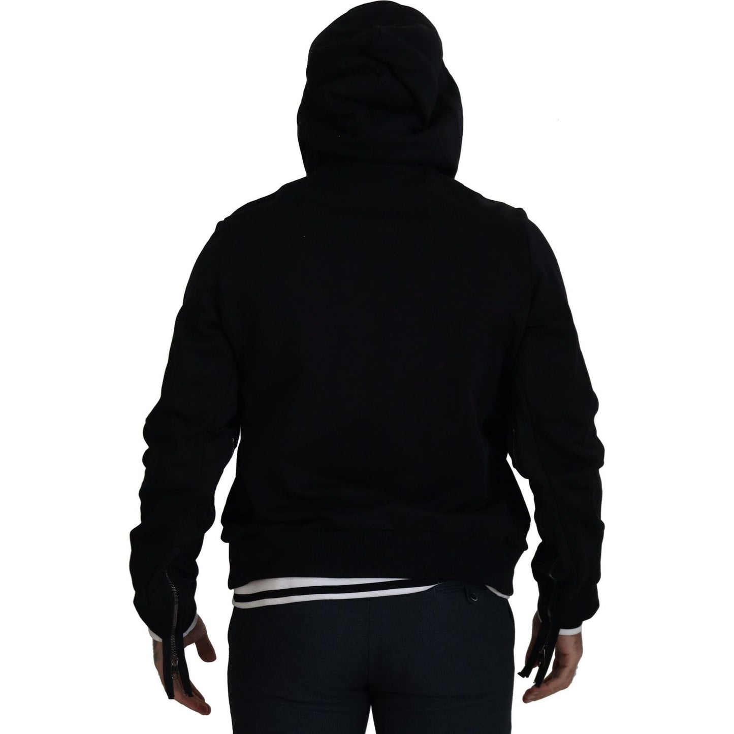 Dolce & Gabbana Black Polyester Hooded Full Zip Jacket JKT3353- 54