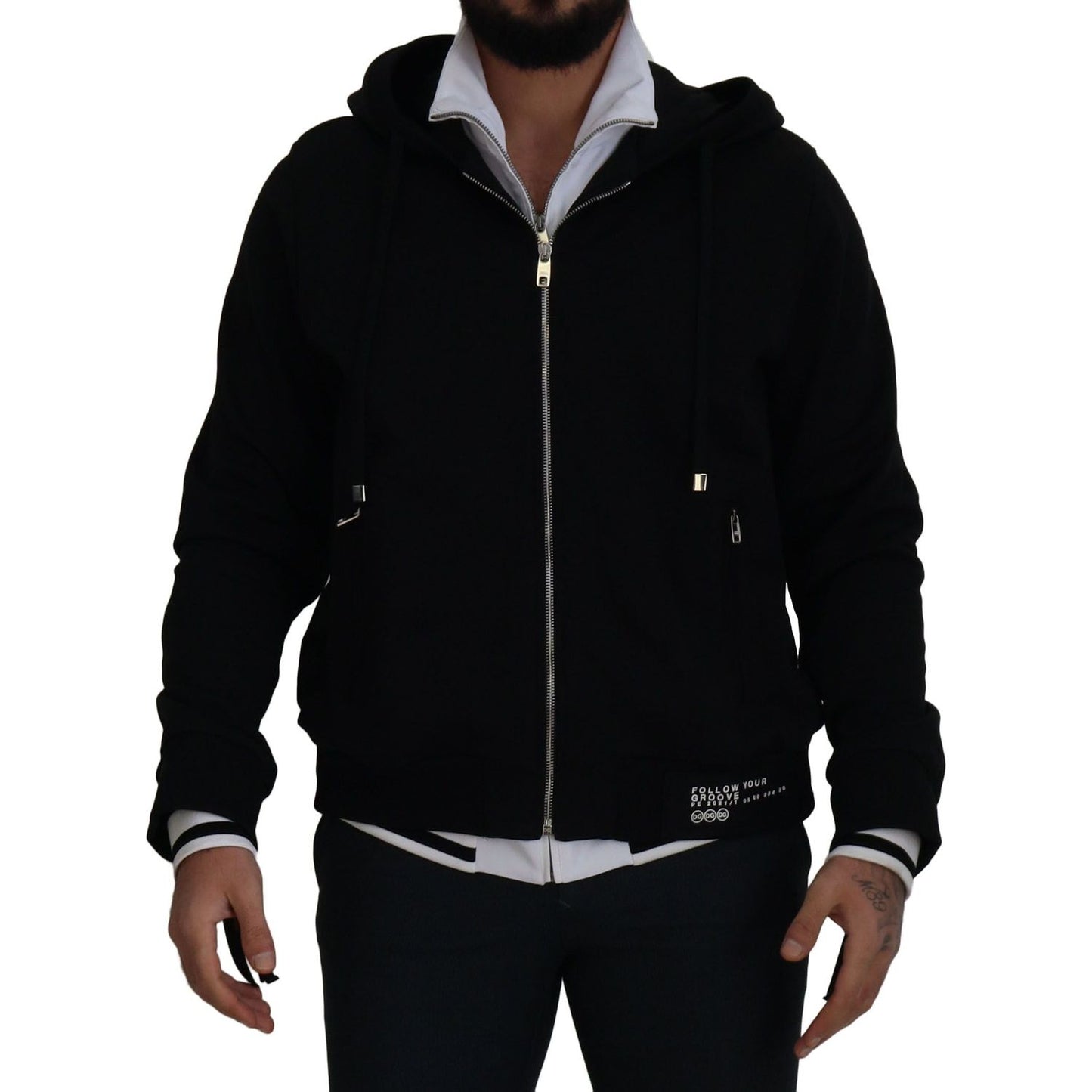 Dolce & Gabbana Black Polyester Hooded Full Zip Jacket JKT3353- 54