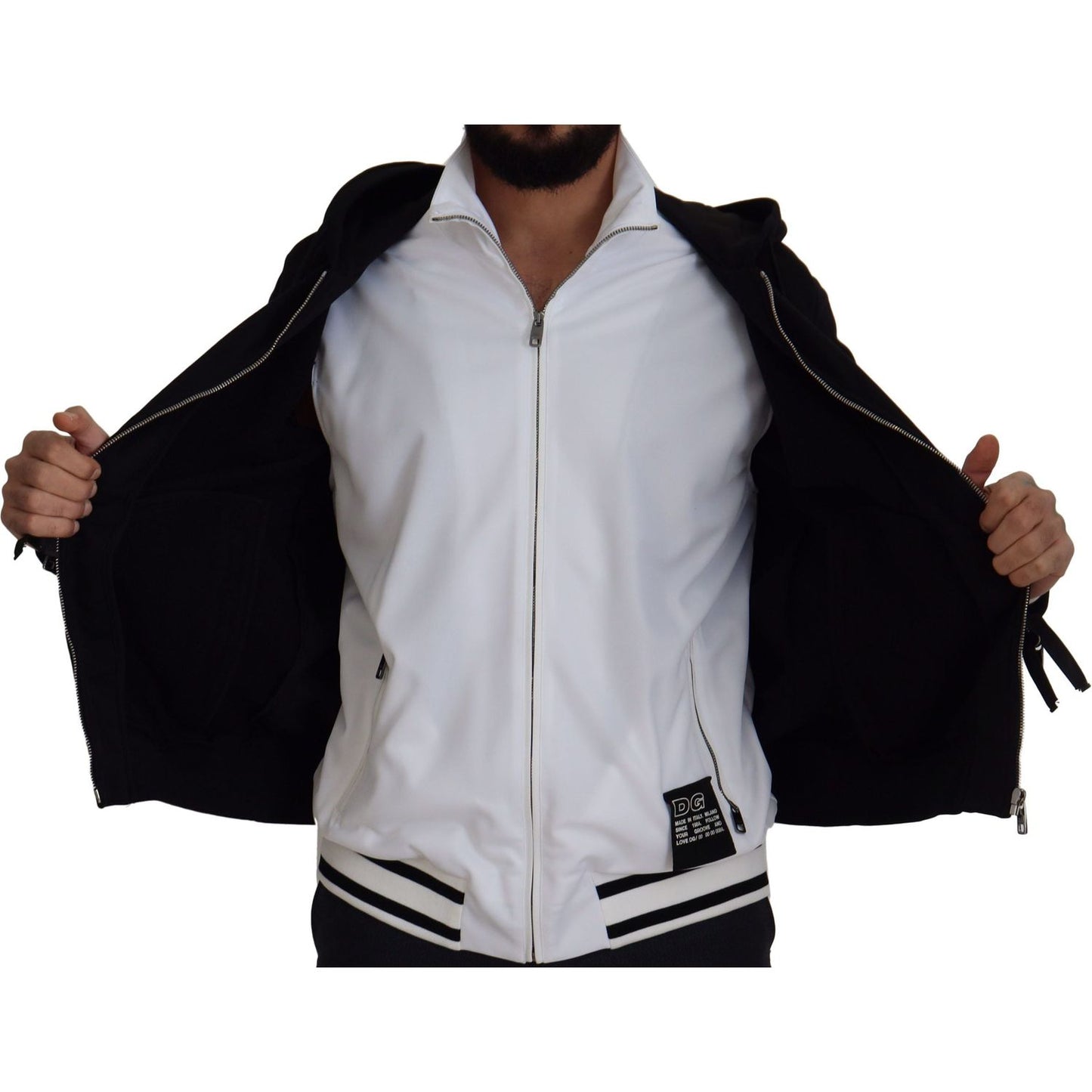 Dolce & Gabbana Black Polyester Hooded Full Zip Jacket JKT3353- 54