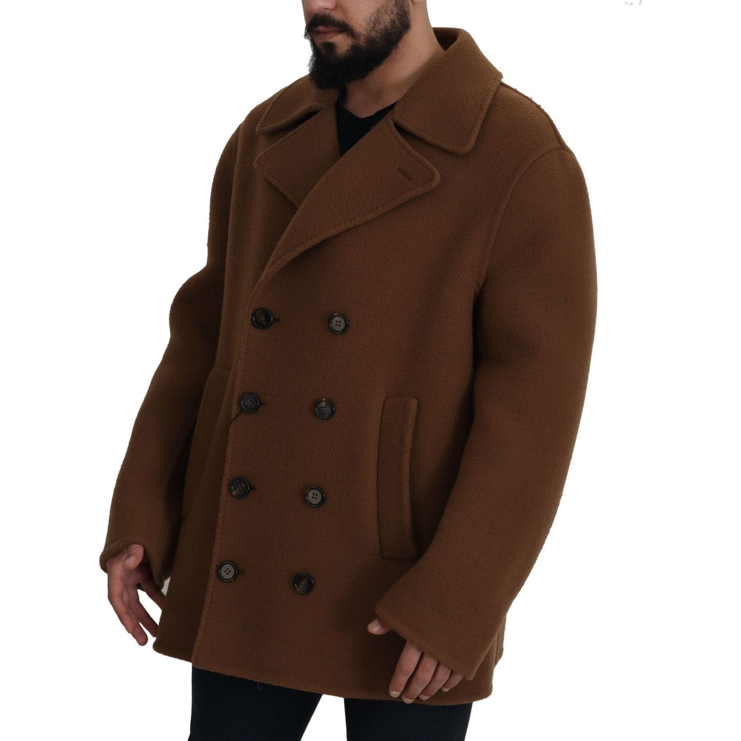 Dolce & Gabbana Brown Nylon Double Breasted Coat Jacket JKT3368- 54