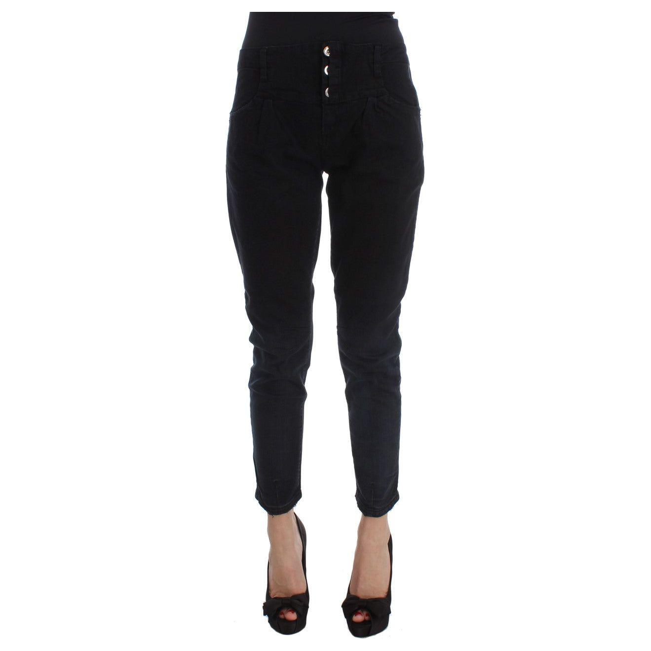Costume National Black Cotton Slim Fit Cropped Jeans Jeans & Pants