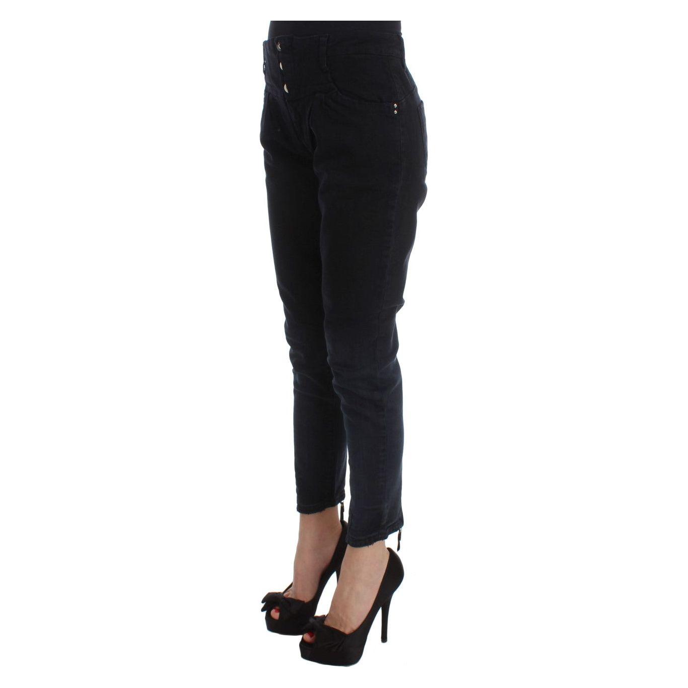 Costume National Black Cotton Slim Fit Cropped Jeans Jeans & Pants