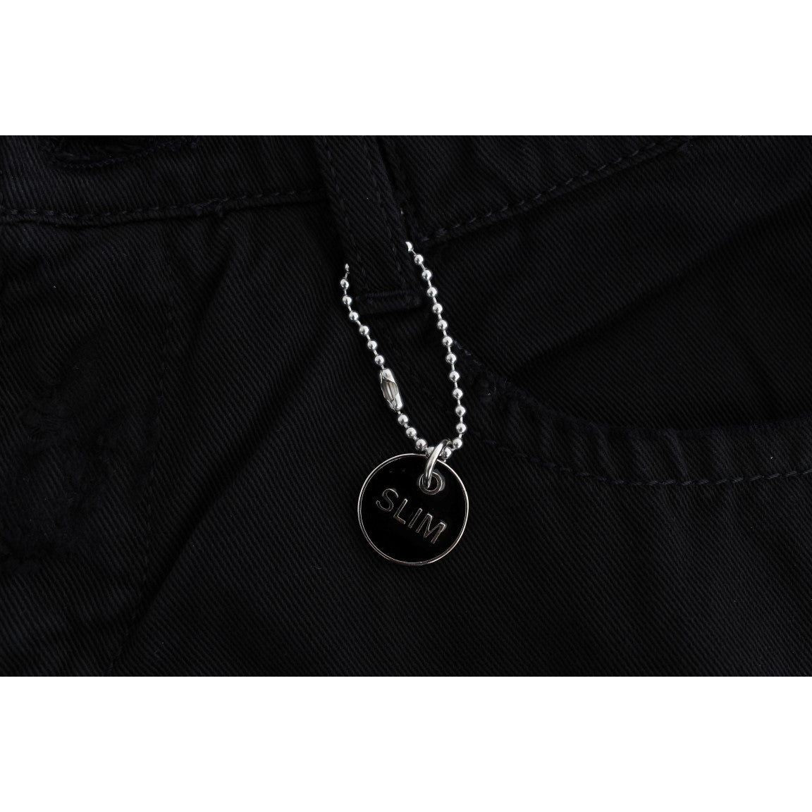 时尚黑色修身拉链棉质牛仔裤