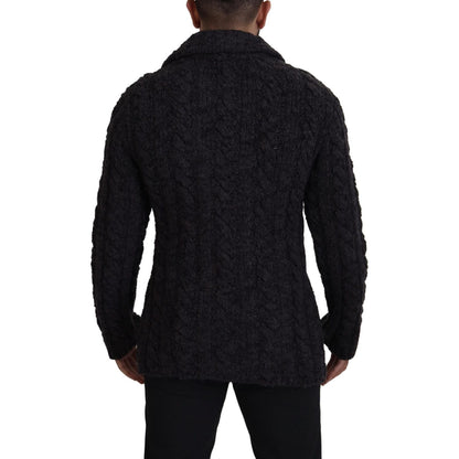 Dolce & Gabbana Black Wool Knit Double Breasted Coat Jacket