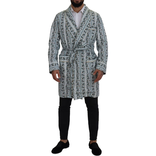 Dolce & Gabbana Blue Floral Cotton Robe Coat Jacket JKT3419 -48