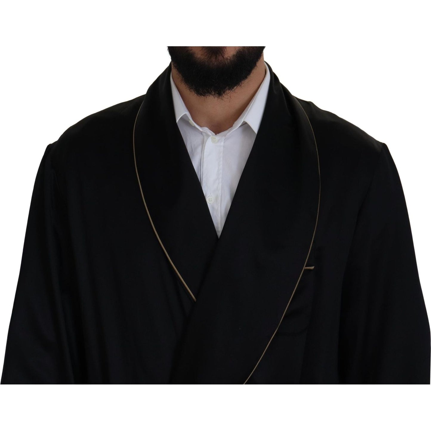 Dolce & Gabbana Black 100% Silk Robe Coat Wrap Jacket JKT3421 -50