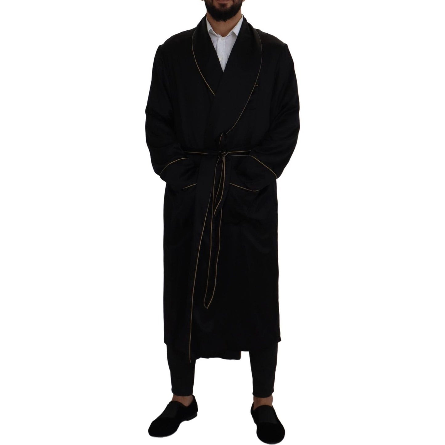 Dolce & Gabbana Black 100% Silk Robe Coat Wrap Jacket JKT3421 -50