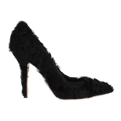 Dolce & Gabbana Black Xiangao Lamb Fur Leather Pumps