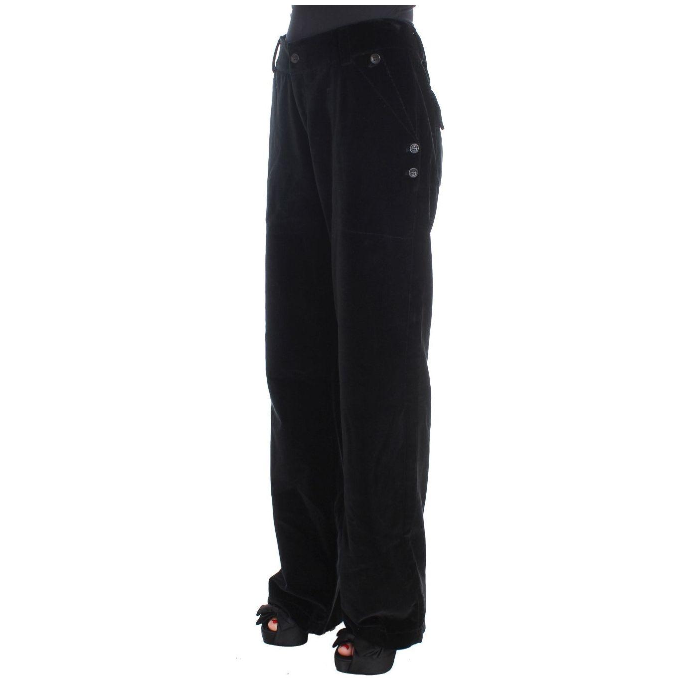 Ermanno Scervino Black Velvet Cotton Straight Legs Pants