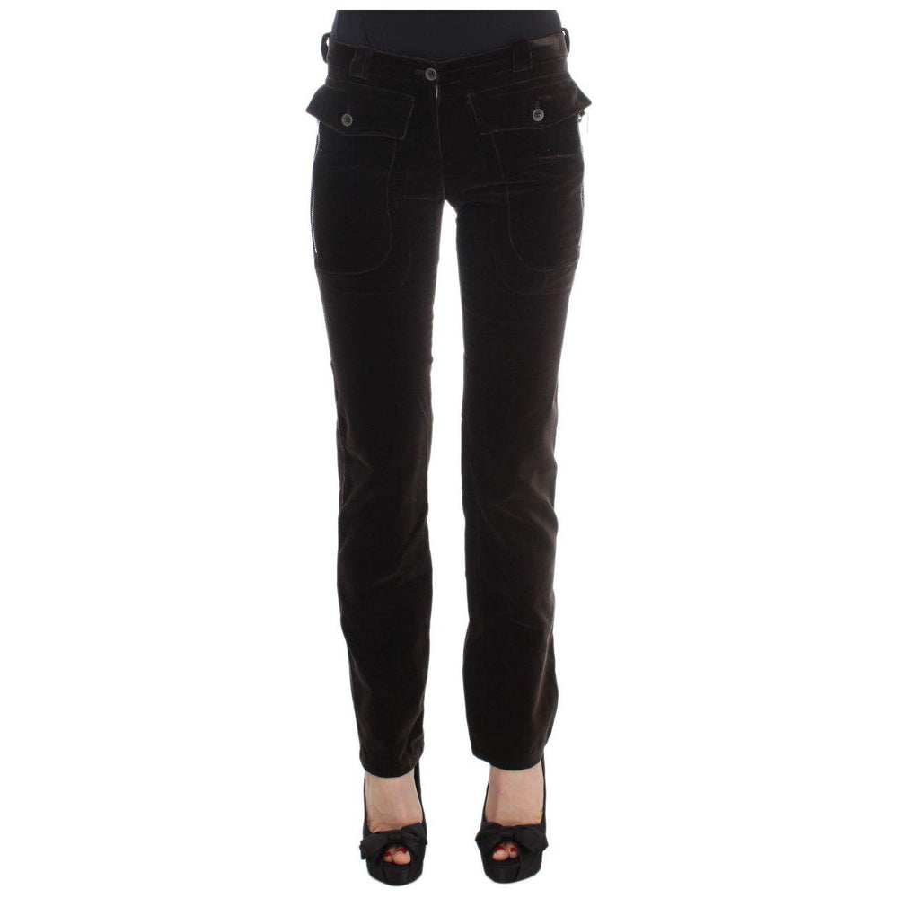 Ermanno Scervino Brown Cotton Velvet Zippers Slim Fit Pants SIG30404-1