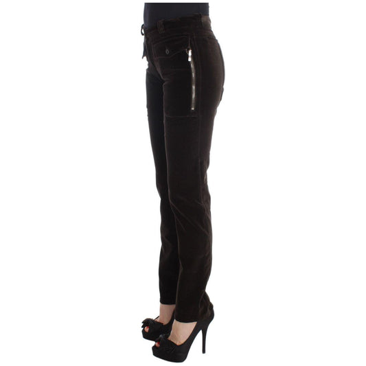 Ermanno Scervino Brown Cotton Velvet Zippers Slim Fit Pants SIG30404-1