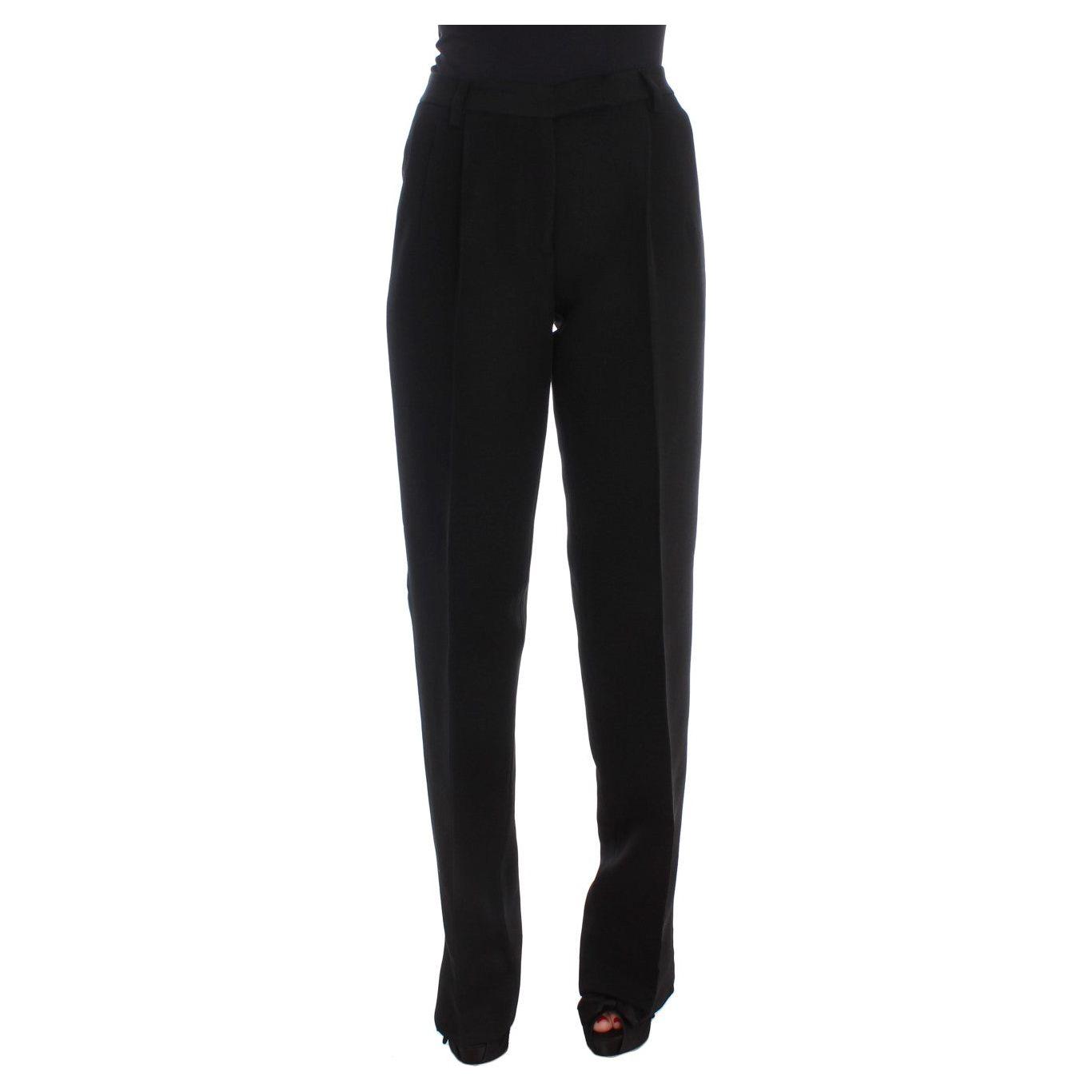 别致的黑色阔腿丝绸混纺牛仔裤