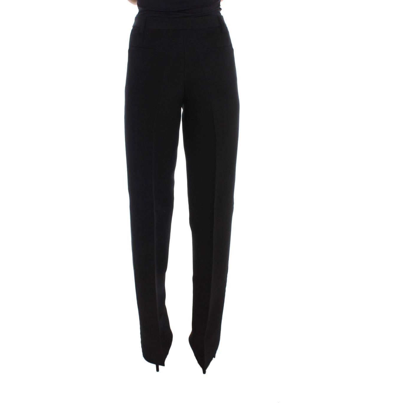 Ermanno Scervino Black Striped Cotton Blend Wide Legs Pants SIG30408-2