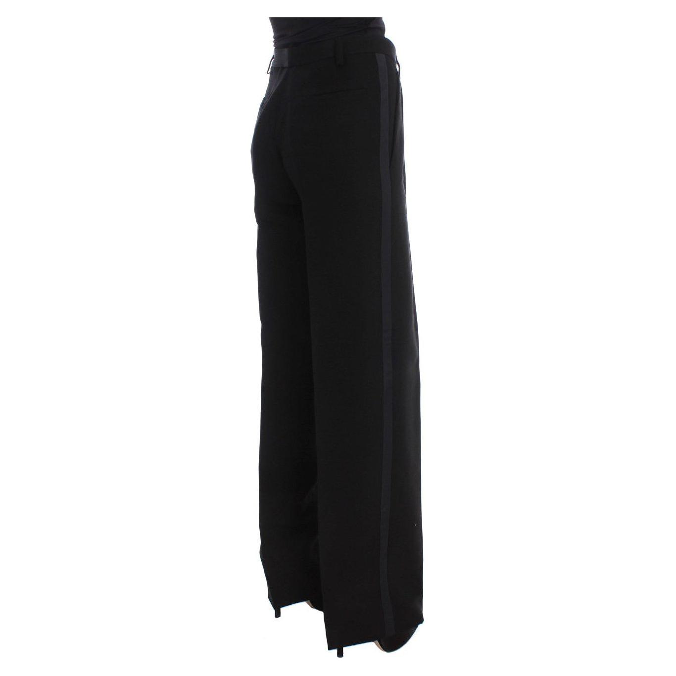 Ermanno Scervino Black Striped Cotton Blend Wide Legs Pants SIG30408-2