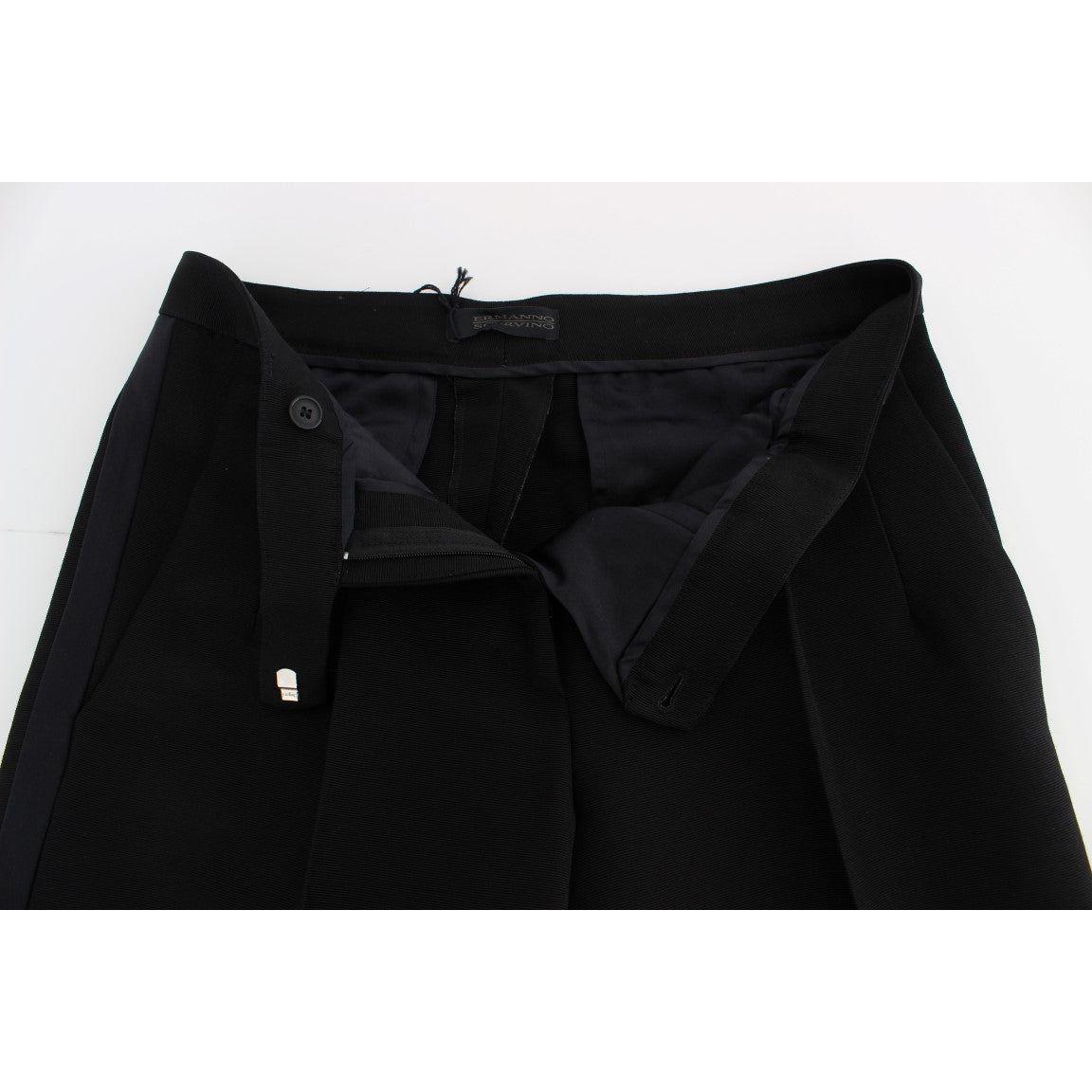Ermanno Scervino Black Striped Cotton Blend Wide Legs Pants SIG30408-2