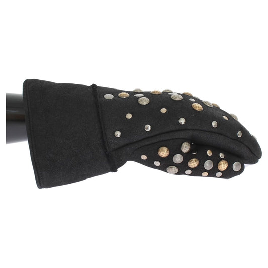 Dolce & Gabbana Gray Wool Shearling Studded Gloves LB133-1