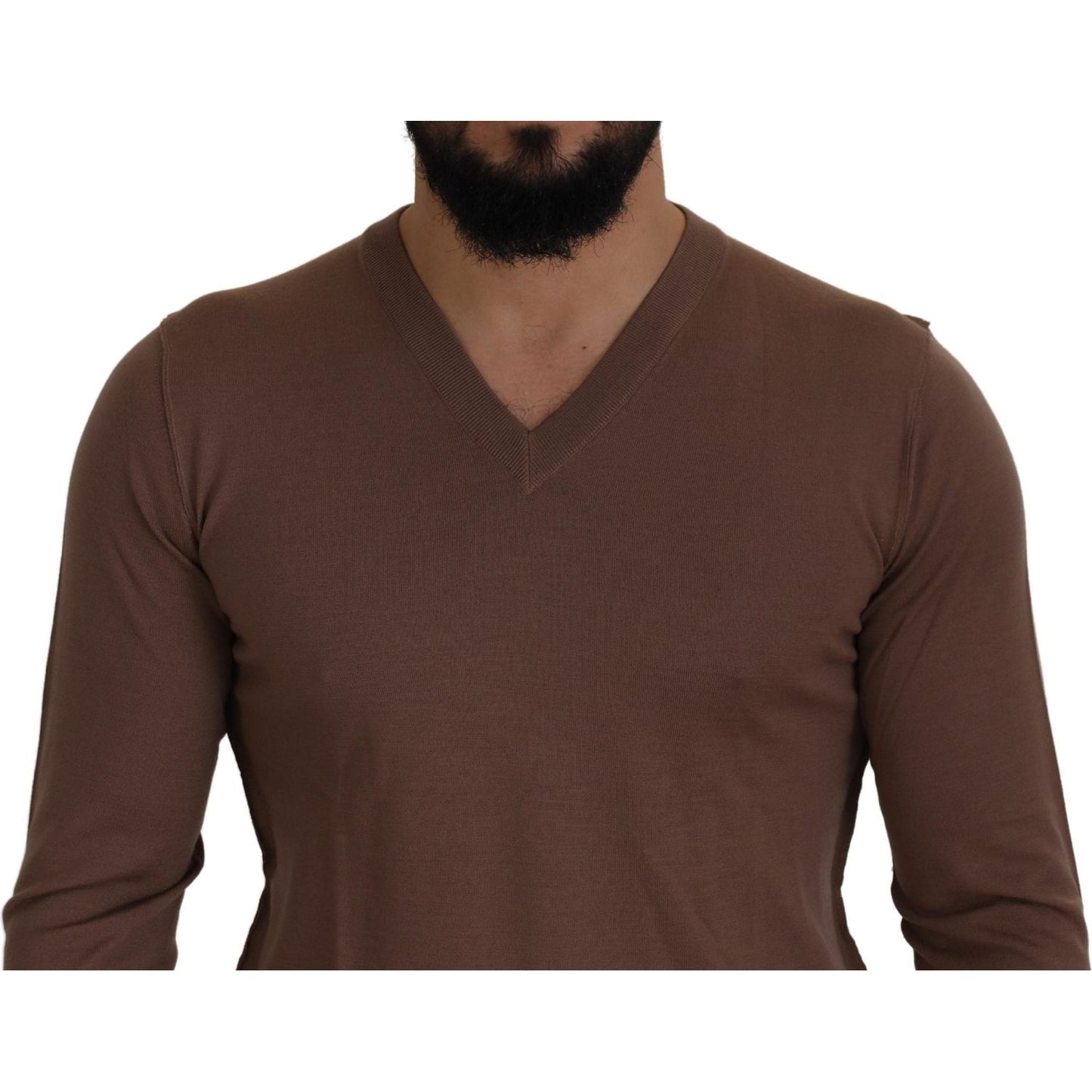 Dolce & Gabbana Brown Wool Men V-neck Pullover Sweater TSH7517- 39