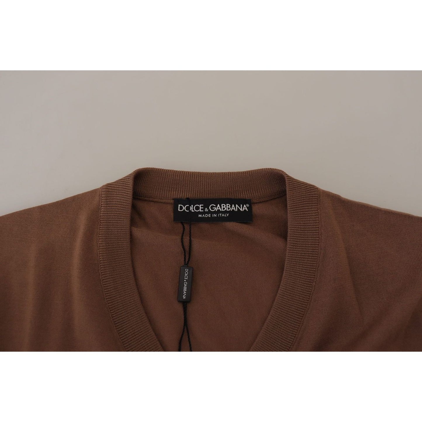 Dolce & Gabbana Brown Wool Men V-neck Pullover Sweater TSH7517- 39