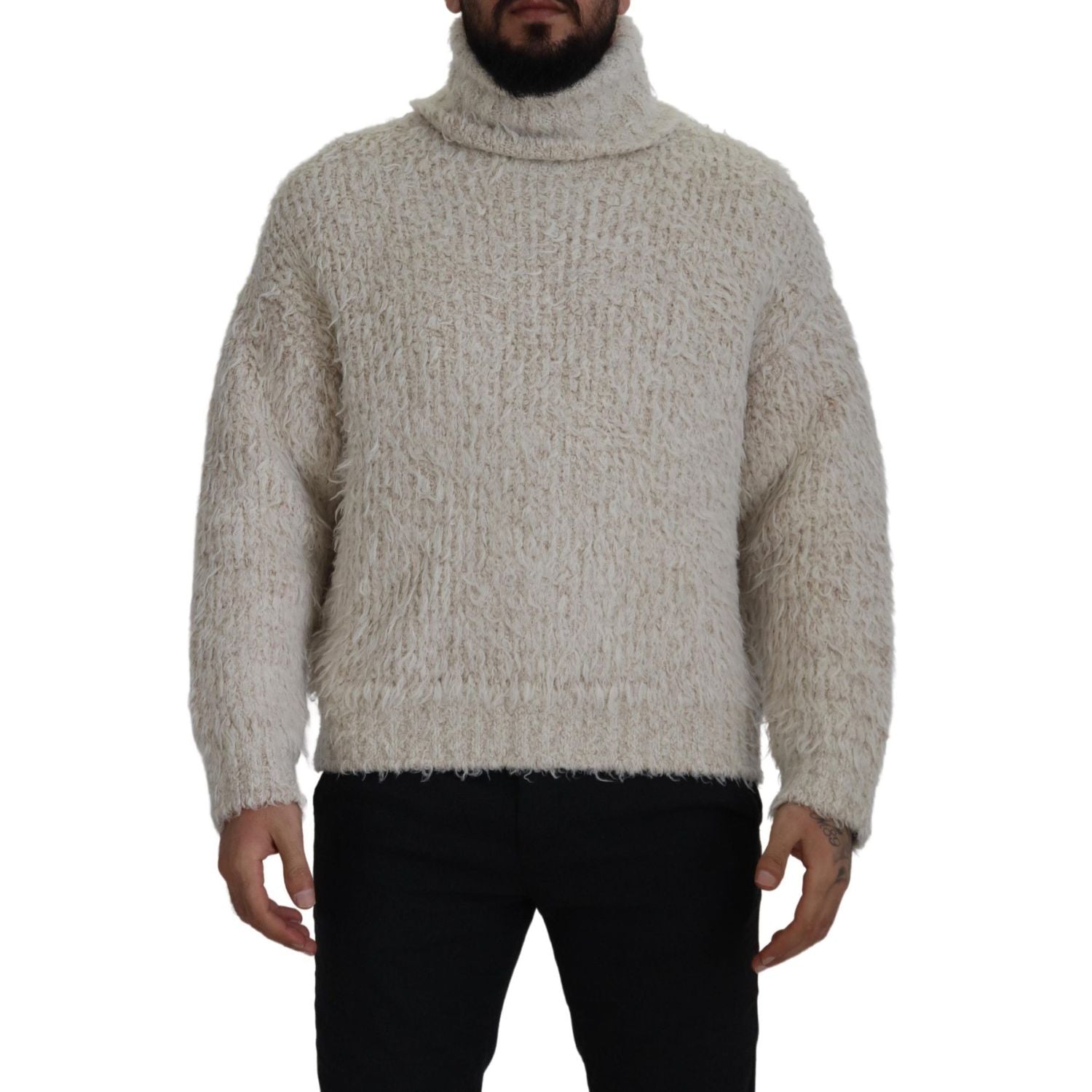 Dolce & Gabbana Cream Wool Knit Turtleneck Pullover Sweater