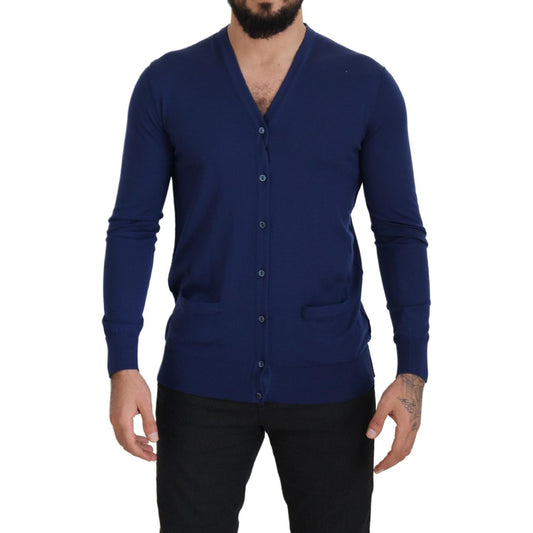 Dolce & Gabbana Blue Wool V-neck Button Down Cardigan Sweater TSH7937- 44