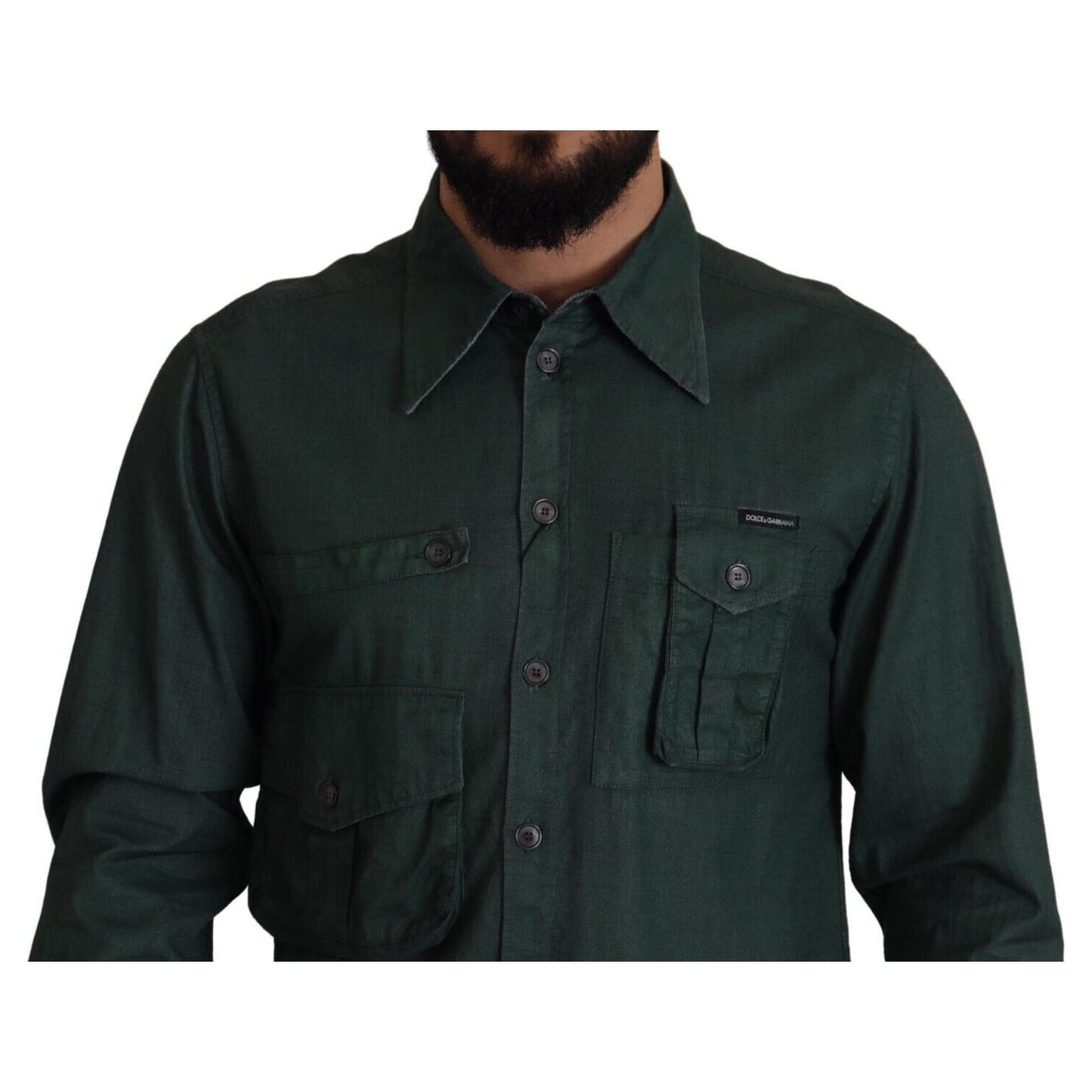 Dolce & Gabbana Dark Green Button Down Long Sleeves Shirt TSH7983- 41