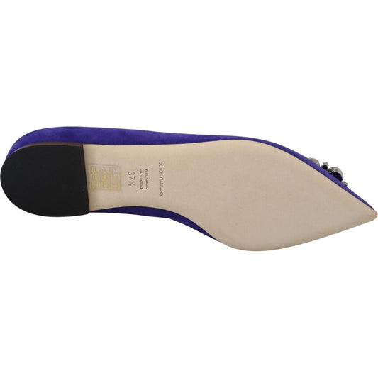 Dolce & Gabbana Purple Suede Crystals Loafers Flats Shoes