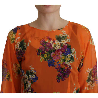 Dolce & Gabbana Orange Floral Print Long Sleeve Blouse