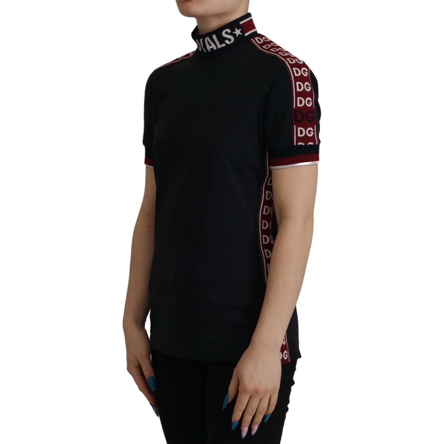 تي شيرت دولتشي آند غابانا الأنيق المصنوع من القطن باللون الأسود برقبة عالية